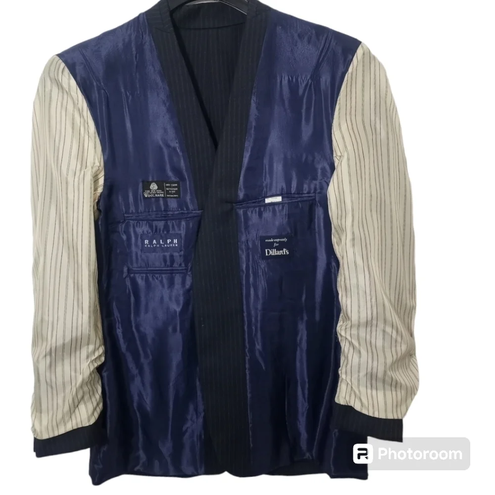Ralph Lauren Men’s 40R Navy Pinstripe Wool Blazer – Classic Fit